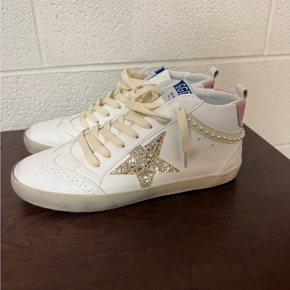Golden Goose White and Gold Star Sneakers